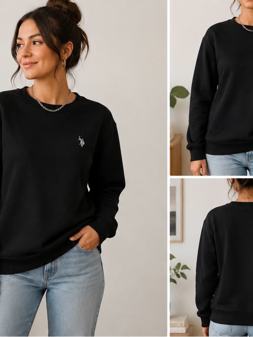 U.S. Polo Assn. Black Crewneck Sweatshirt - Minimal Logo